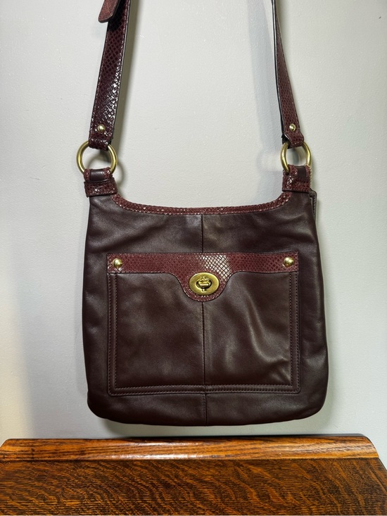 Coach Handbags - Coach Penelope Brown Leather Snake Trim Crossbody Bag